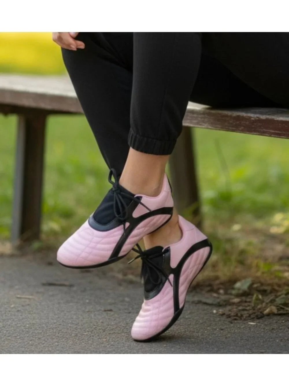 Womens Pink & Black Lace-Up Soft Sole Shoes Lightweight & Comfortable For Casual